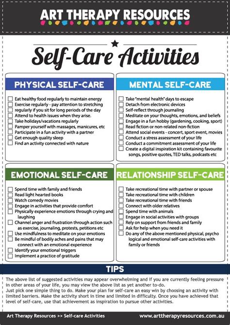 Mental Health Self Care Activity Worksheets