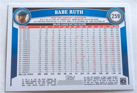 2021 Topps Archives 259 Babe Ruth EBay