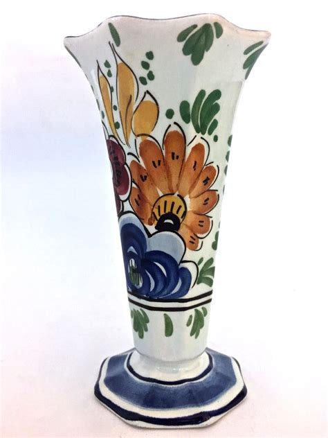 Delft Floral Vase Holland Hand Painted 502 Jewel Tone Colors Etsy
