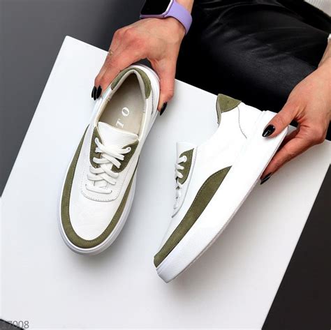 Крутые миксовые кожаные замшевые белые оливковые хаки женские кеды17008 ...