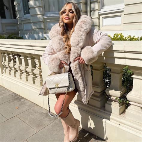 Caramella Nude Parka Faux Fur Hood And Faux Fur Depop