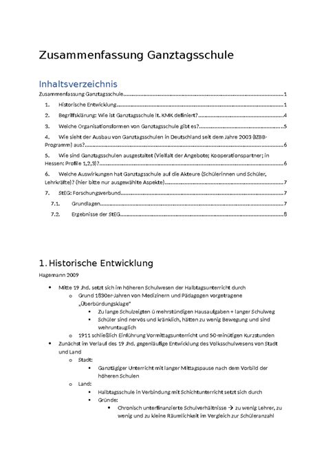 Zusammenfassung Ganztagsschule Examen Gs Zusammenfassung