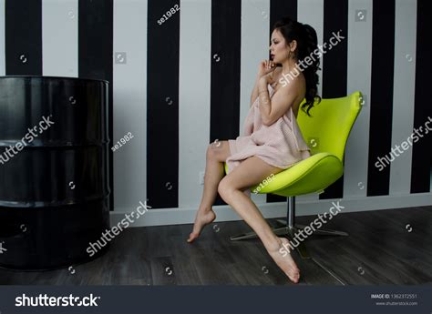 Sexy Brunette Girl Lingerie On Chair Stock Photo 1362372551 Shutterstock