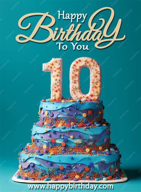 Birthday Cake Design With Number 10 10th Birthday Poster Premium Ai