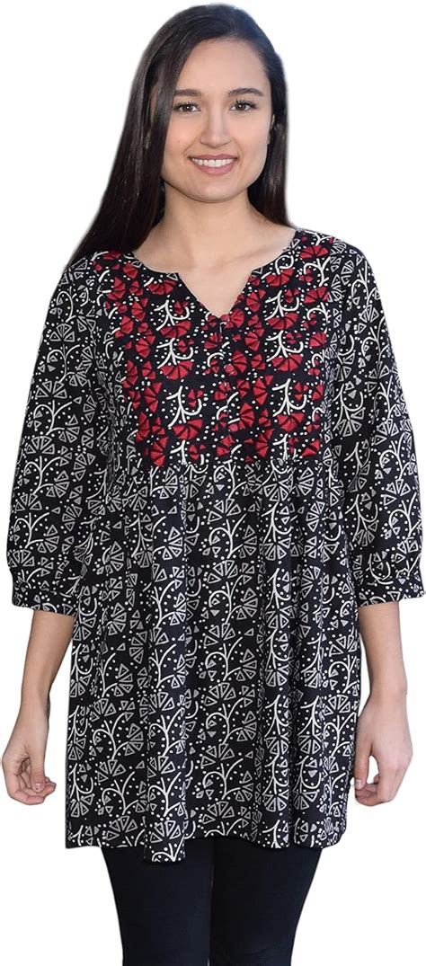 Ayurvastram Megha Pure Cotton Hand Embroidered And Printed Tunic Top Blouse At Amazon Womens