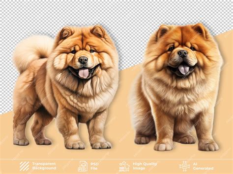 Premium Psd Chow Chow Dog Standing And Sitting Isolated On