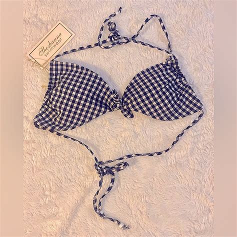 Shoshanna Swim Shoshanna Swimwear Nwt Bikini Top Size A Gingham Pattern Blue And White S Xs