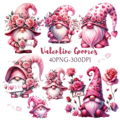 Watercolor Valentines Gnome Clipart Valentines Clipart Valentine