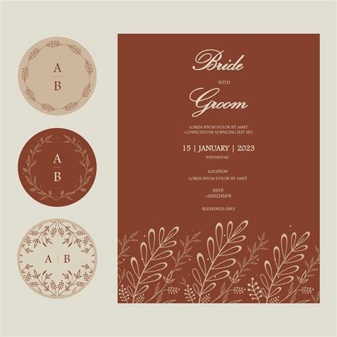 Vector ornate Wedding Invitation Card with Envelop Stickers. Floral ...