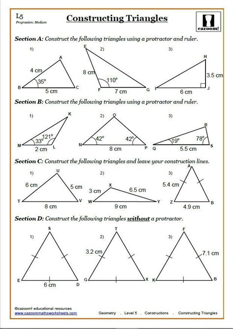 Construction Worksheets Geometry