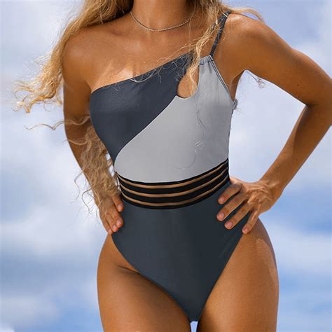 Seaopen Push Up Swimsuit Women One Piece Swimsuits One Shoulder Monokinis Tummy Control Tie Side