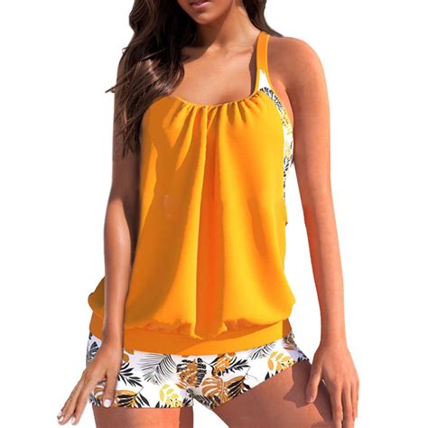 2 Piece Tankini For Women With Breast Pad Without Steel Bracket Large Size Split Bikini Color