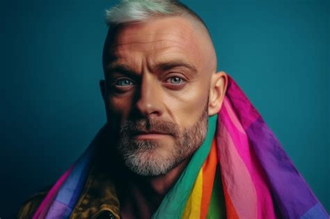 Premium AI Image Expressive Pride Photo Of A Gay Man With A Rainbow Flag Pride Month