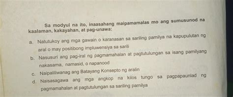 Sa Modyul Na Ito Inaasahang Maipamamalas Mo Ang Sumusunod Na Kaalaman