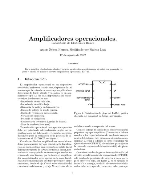 Hoja Guia Amplificadores Operacionales Pdf Amplificador Operacional Amplificador