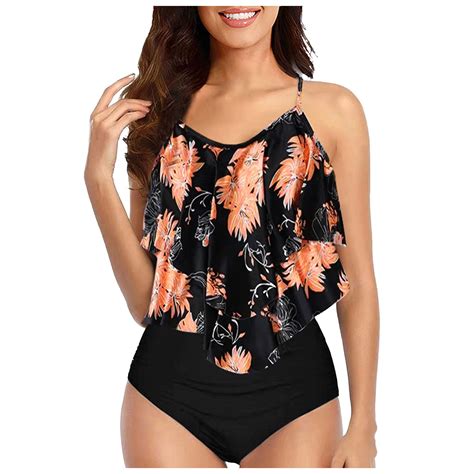 Hessimy Womens High Waisted Bathing Suits Flounce Halter Bikini Bottoms Tummy Control Modest