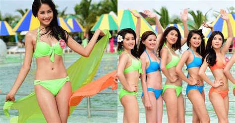 Thí sinh Hoa hậu Việt Nam khoe hình thể nóng bỏng với bikini