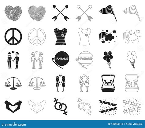 Gay And Lesbian Black Outline Icons In Set Collection For Design Sexual Minority And Attributes