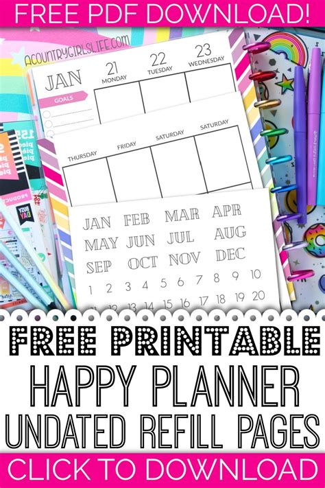 FREE Printable Happy Planner Pages Inserts Refills For Classic Size