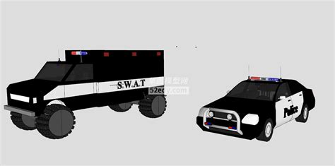 警车巡逻车SU模型 sketchup草图大师SKP模型