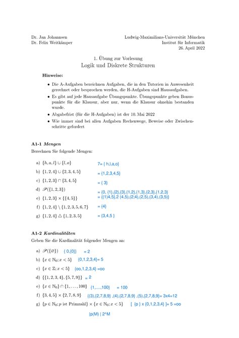 Blatt Logik Und Diskrete Strukturen Dr Jan Johannsen Ludwig