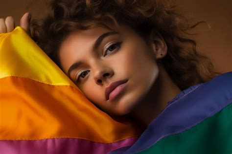 Premium AI Image Expressive Pride Photo Of A Gay Woman With A Rainbow Flag Pride Month Lesbian