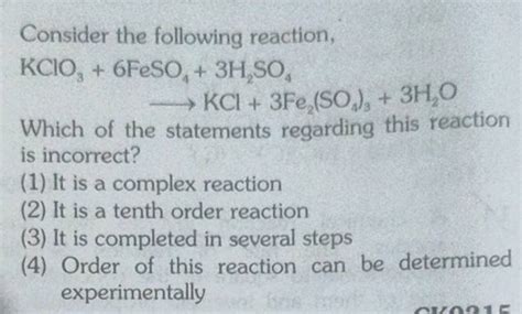 Consider The Following Reaction Kclo3 6feso4 3h2 So4 Which Of The Sta