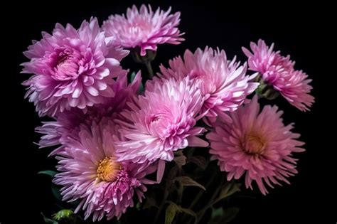 Premium Ai Image A Bunch Of Pink Flowers With Black Background