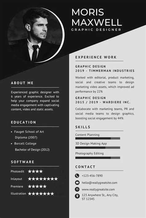 A Black And White Resume Template With An Image On The Front Side And Back