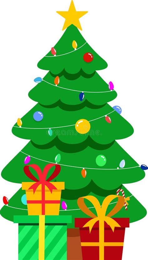 Cartoon Decorated Christmas Tree With Gift Boxes Stock Vector