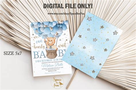 Editable Teddy Bear Hot Air Balloon Baby Shower Invitation We Etsy