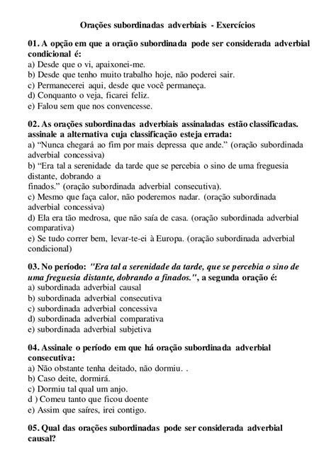 Atividades Sobre Orações Subordinadas - 6