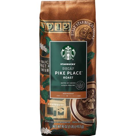 Starbucks Pike Place Decaf Whole Bean Coffee 16oz 6/1lb Bags - SPPWB