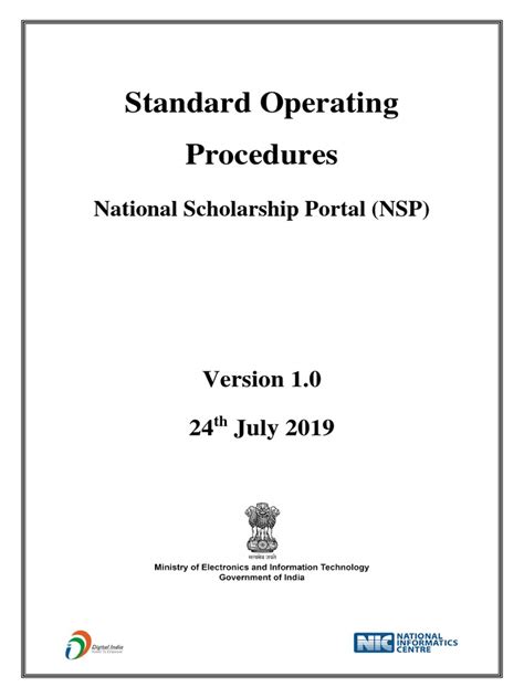 Standard Operating Procedures National Scholarship Portal Nsp Pdf