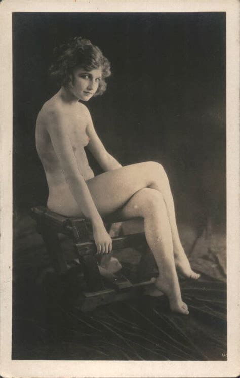 Vintage Postcard French Nude Woman Seated On Stool Risque Nude Postcard