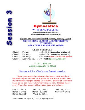 Fillable Online Gymnastics Announcement Flyersession Clearwater Fl