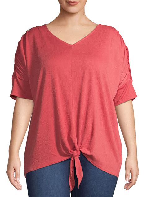 Terra And Sky Womens Plus Size Tie Front Top