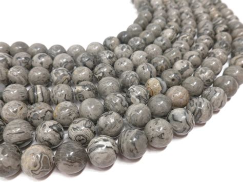 Scenery Jasper 12mm Round Bead Black And Gray Stone Whole Strand