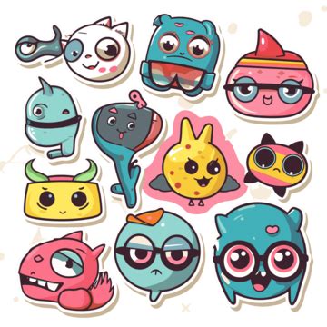 Cute Set Of Stickers With Cartoon Faces Clipart Vector, Cute Clipart ...