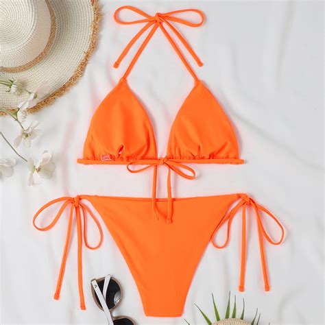 Sexy Split Solid Color Swimsuit Backless Bikini On Luulla