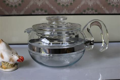 Vintage Pyrex Glass Teapot Cup Flameware Teapot Blue Etsy Pyrex