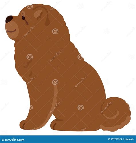 Simple Chow Chow Dog Silhouette Sitting In Front View With Details