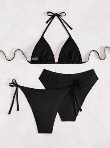 Swim Vcay Peças Conjunto de Maiô Bikini Triângulo Sem Costas de Cor Sólida para Mulheres Plus