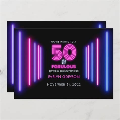 Pink Neon 50 And Fabulous 50th Birthday Party Invitation Zazzle