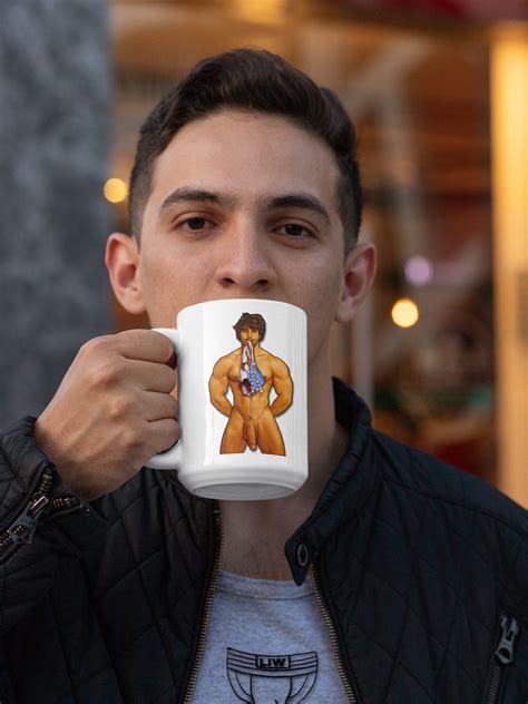 Jock Mug Swim MEAT A Nude Cartoon Of A Muscle Jock With USA Flag Swim Trunks In His Mouth