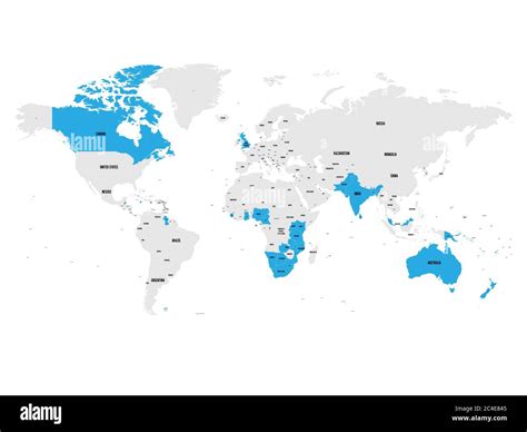 Member states of the British Commonwealth blue highlighted in the world ...