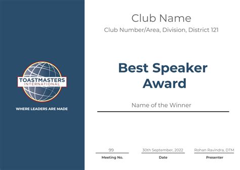 Digital Certificates District 121 Toastmasters International