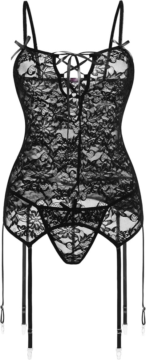 Avidlove Women Lace Bodysuit Lingerie Set Babydoll Chemise With Garter Belts At Amazon Womens