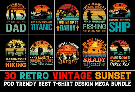 Retro Vintage Sunset T Shirt Design Bundle Buy T Shirt Designs