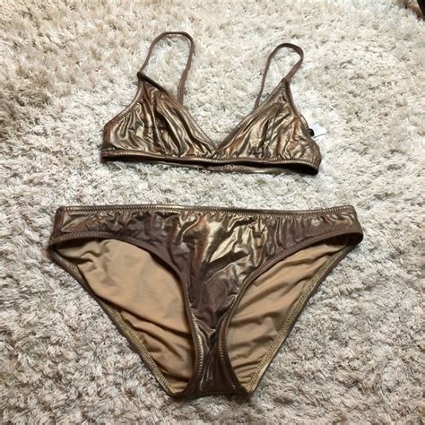 J Crew Swim Worn J Crew Bikini Set Gold Shimmer Topxs Bots Poshmark
